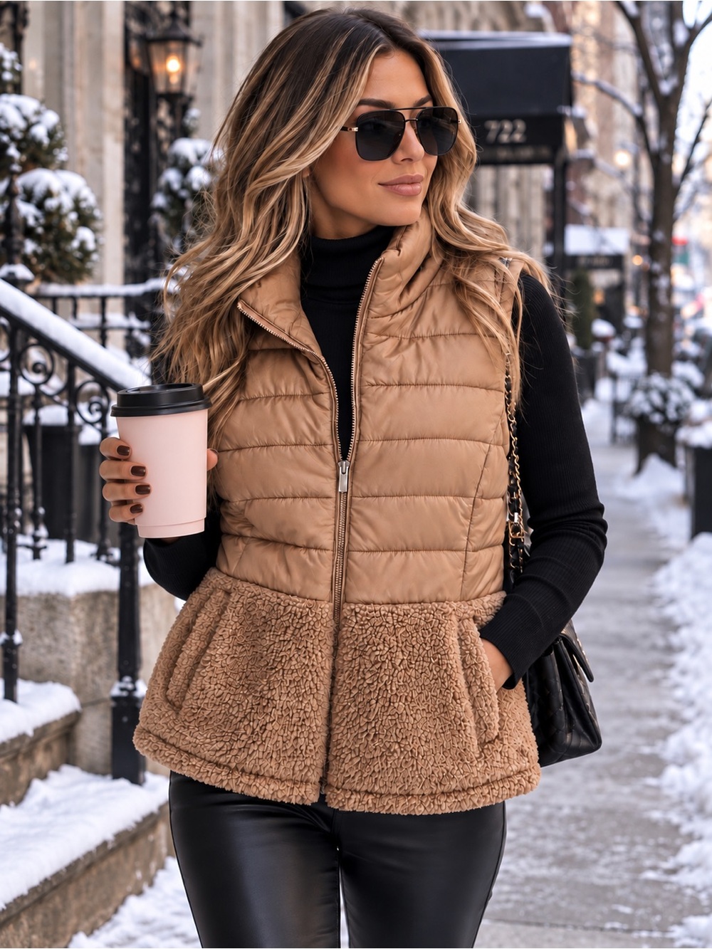 Calvin Klein Women’s Quilted + Sherpa Puffer Vest |